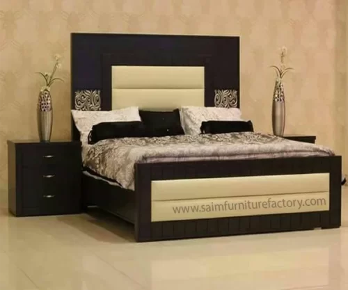 Brown-Off-White-Leather-Double-Bed-In-Lahore.webp