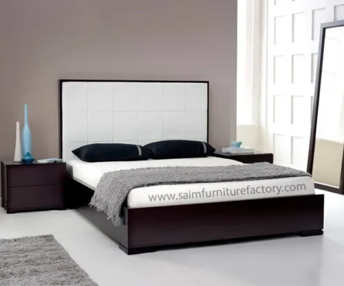 Brown & Off White Leather Double Bed In Pakistan